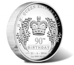 2016 $1 Queen Elizabeth II 90th Birthday Silver Proof High Relief Coin