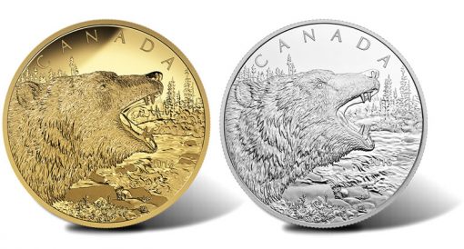 2016 Roaring Grizzly Bear 1/2 Kilogram Gold and Silver Coins