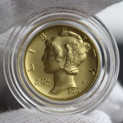 2016-W Mercury Dime Centennial Gold Coin, Obverse, Capsule