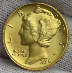 2016-W Mercury Dime Centennial Gold Coin, Obverse, a