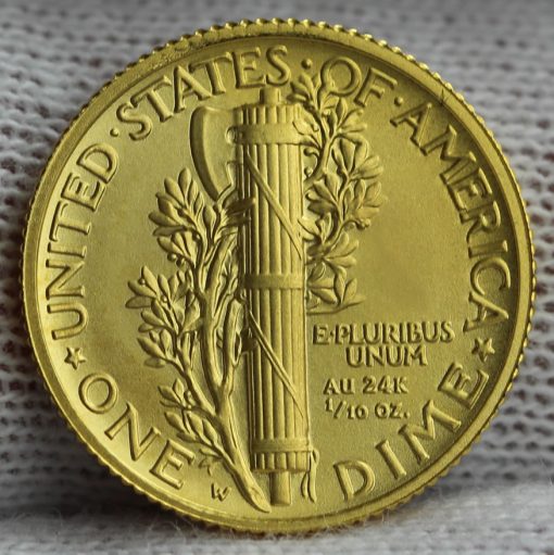2016-W Mercury Dime Centennial Gold Coin, Reverse