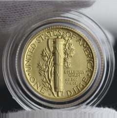 2016-W Mercury Dime Centennial Gold Coin, Reverse, Capsule, a