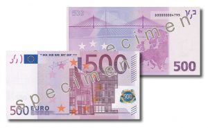 EUR 500 bankote - obverse and reverse