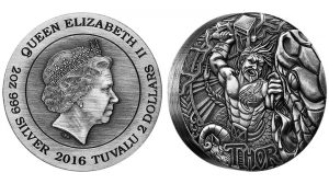 2016 Thor Antiqued 2 Oz Silver Coin in High Relief