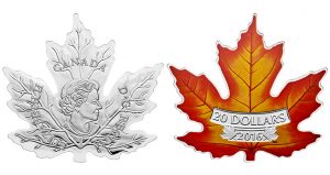 Canadian 2016 $20 Coin Shaped Like Autumn Maple Leaf
