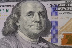 American dollar money Franklin portrait close-up