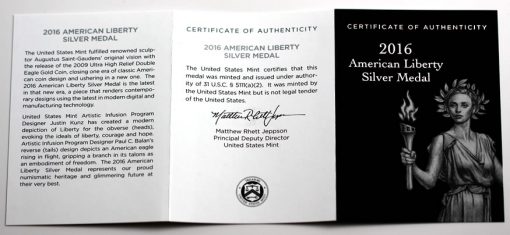 2016 American Liberty Silver Medal - Certificate of Authenticity