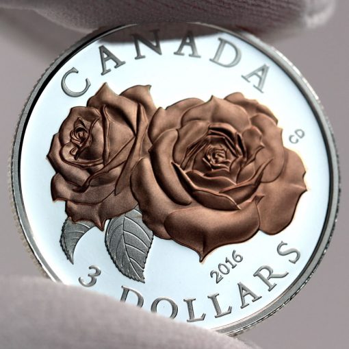 Canadian 2016 $3 Queen Elizabeth Rose Silver Coin, Reverse -a