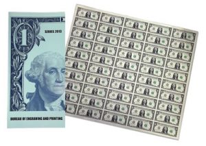 Series 2013 50-Subject $1 Uncut Currency Sheet