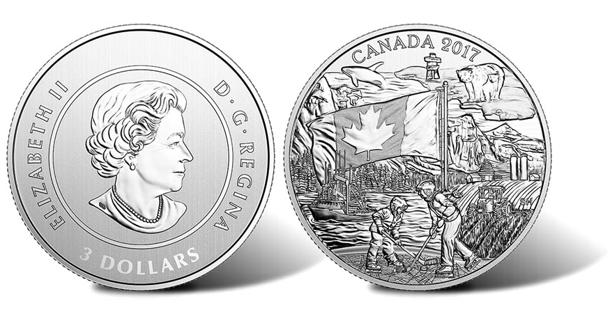 2017 Spirit of Canada Celebrating Canada's 150th Maple Leaf Flag $3 Pure Silver 