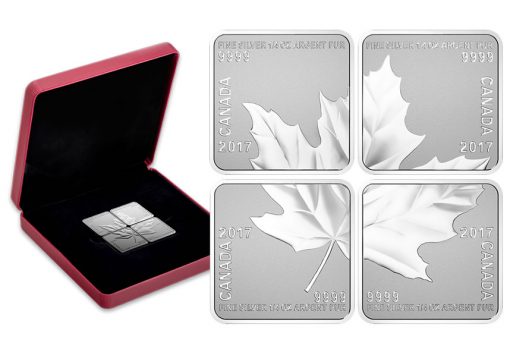 Quartet of Canadian 2017 $3 Silver Maple Leaf Coins and Case
