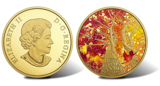 2017 $250 Maple Canopy Kaleidoscope of Color 2 oz Gold Coin - Obverse and Reverse