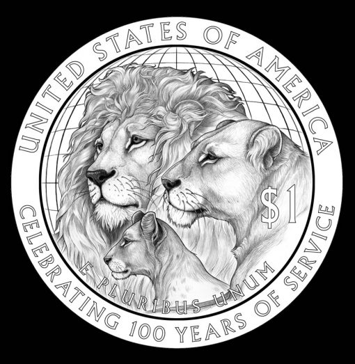 2017 Lions Clubs International Century of Service Silver Dollar, Reverse Design