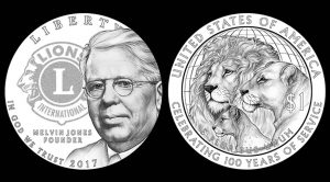 Designs for the 2017 Lions Clubs International Century of Service Silver Dollar