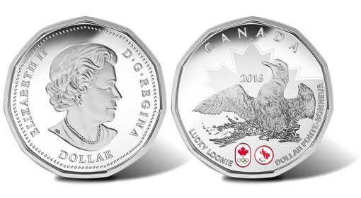 Canadian 2016 Lucky Loonie Silver Coin, Obverse and Reverse
