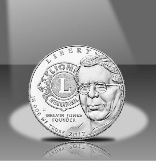 2017-P Proof Lions Clubs Commemorative Silver Dollar, Obverse in Spotlight
