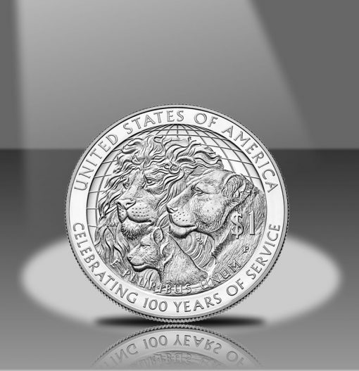 2017-P Proof Lions Clubs Commemorative Silver Dollar, Reverse in Spotlight