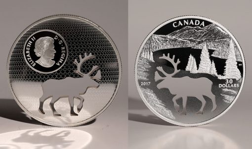 2017 $30 Woodland Caribou Cutout Silver Coin