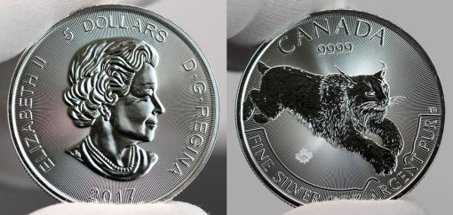 2017 $5 Canadian Lynx 1 oz Silver Coin-Obverse and Reverse
