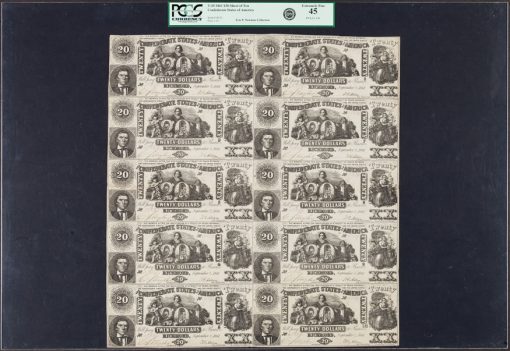 Confederate Sheet of 10 T20 $20 Notes