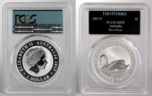 2017-P Australian Silver Swan 1oz Bullion Coin, PCGS MS70