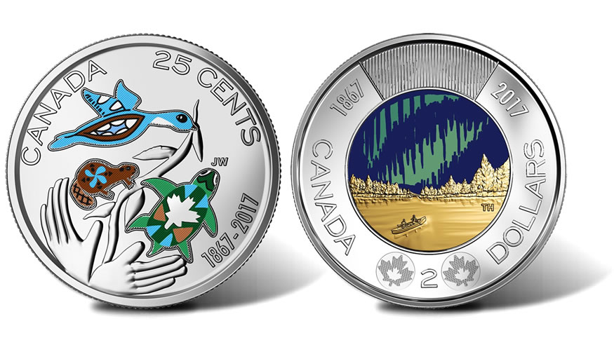 150th Anniversary Birth of Canada 2017 Complete Non Coloured 5 Coins Mint Set. 