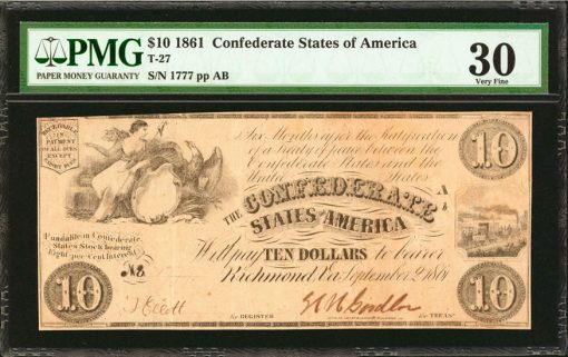 1861 Confederate $10. T-27