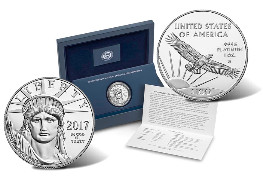 w//Box /& COA 20th Anniversary 2017-W 1 oz Platinum American Eagle Proof Coin