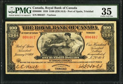 1920 $100 Royal Bank of Canada Trinidad
