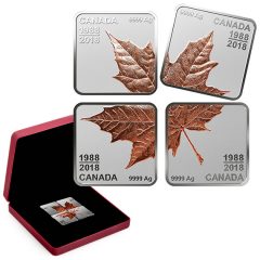 Quartet of Canadian 2018 $3 Coins Form Gold-Plated Maple Leaf