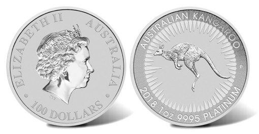 2018 $100 Australian Kangaroo 1oz Platinum Bullion Coin