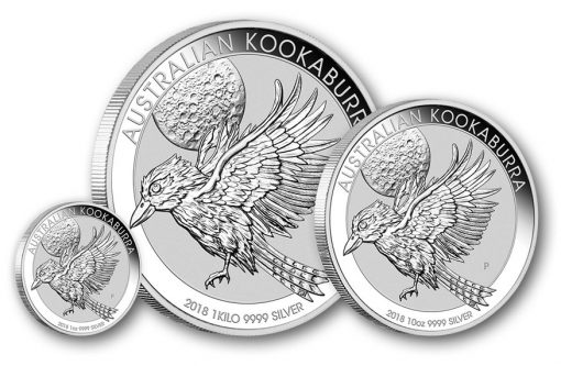 2018 Australian Kookaburra 1oz, 1 kilo, and 10oz Silver Bullion Coins