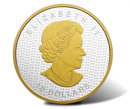 2018 $10 30th Anniversary SML Gold-Plated 2 oz. Silver Coin - Obverse
