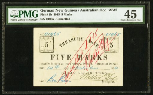 German New Guinea Australian Occupation WWI $5 note