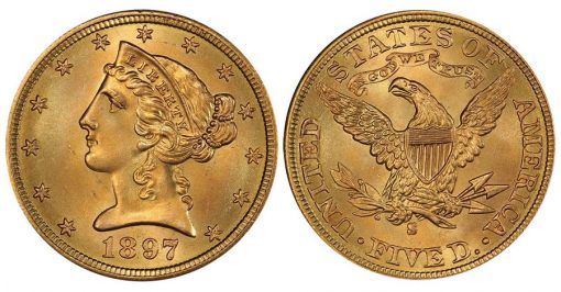 Lot 50 $5 1897-S PCGS MS67+ CAC From the Bubbabells Collection