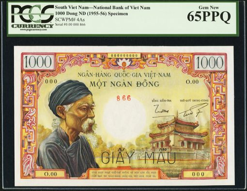 South Vietnam National Bank of Viet Nam 1000 Dong ND (1955-56) Pick 4As Specimen