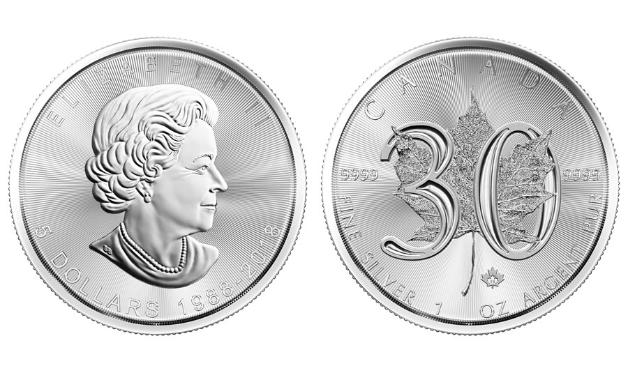 2018 Canadian Maple Leaf 30th Anniversary 3 oz .9999 Silver Coin and Bar Set
