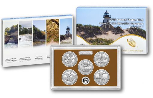 2018 America the Beautiful Quarters Proof Set, Packaging, Lens, Coins