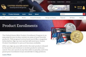 Screenshot U.S. Mint Product Enrollment page