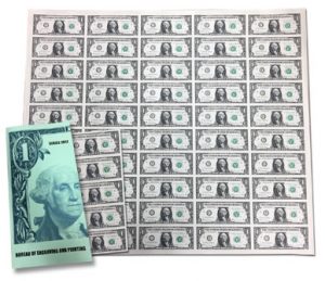 Series 2017 50-Subject, $1 Uncut Currency Sheet