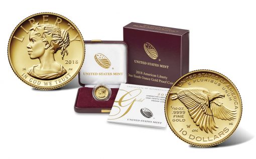 2018 $10 American Liberty 1-10 oz Gold Proof Coin, Case and Cert