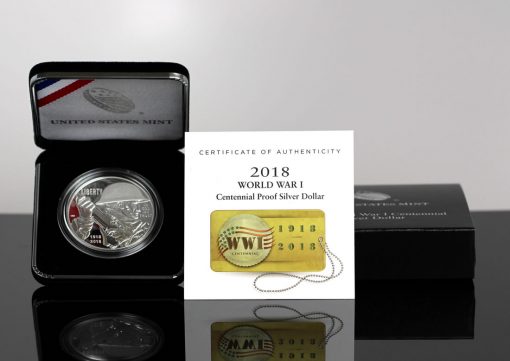 Photo of 2018-P Proof World War I Centennial Silver Dollar in Case, Cert, Box
