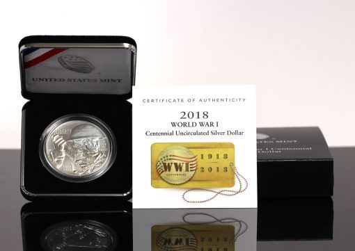 Photo of 2018-P Uncirculated World War I Centennial Silver Dollar in Case, Cert, Box