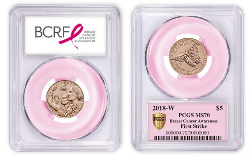 PCGS-graded 2018 $5 Breast Cancer Pink Gold Coin