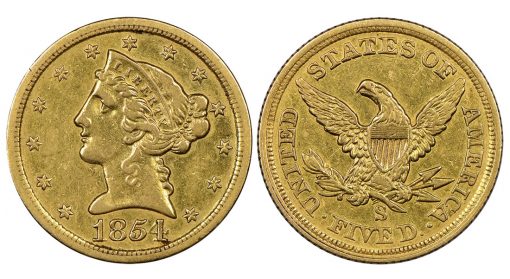 1854-S $5 Liberty Head Half Eagle