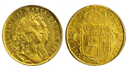 GREAT BRITAIN. 5 Guineas, 1692. William & Mary (1689-94). PCGS MS-62 Secure Holder
