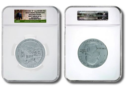 2014 No P Great Smoky Mountains 5oz Silver Coin Mint Error SP69