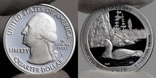 Photo of Silver 2018-S Proof Voyageurs National Park Quarter - Obverse and Reverse