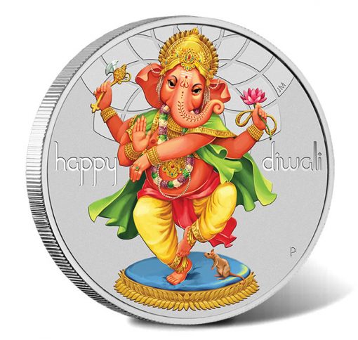 2018 $1 Diwali 1oz Silver Coloured Coin - Reverse
