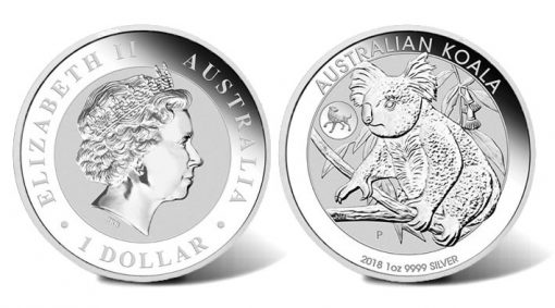 2018 Australian Koala with Dog Privy 1oz Silver Bullion Coin (obverse and reverse)